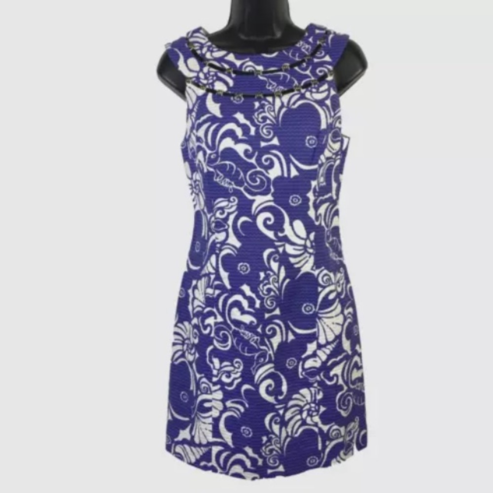 Lilly Pulitzer Mini Dress 4 Shift Floral Lindy 
Spectrum Blue Tide Pools beaded